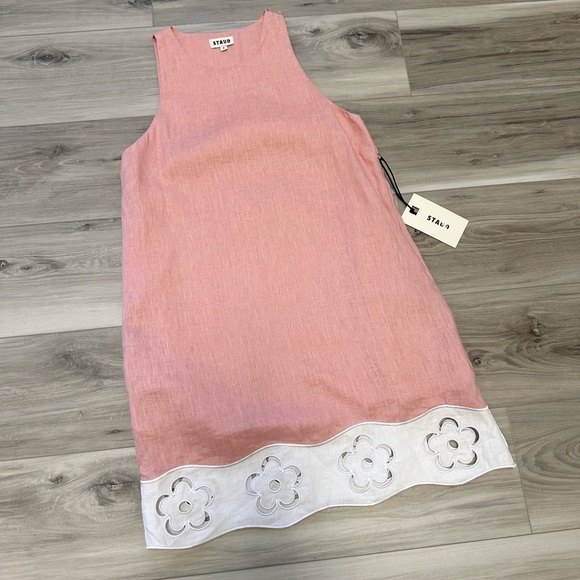 STAUD Mika Linen Dress blush/white size S - Picture 3 of 7